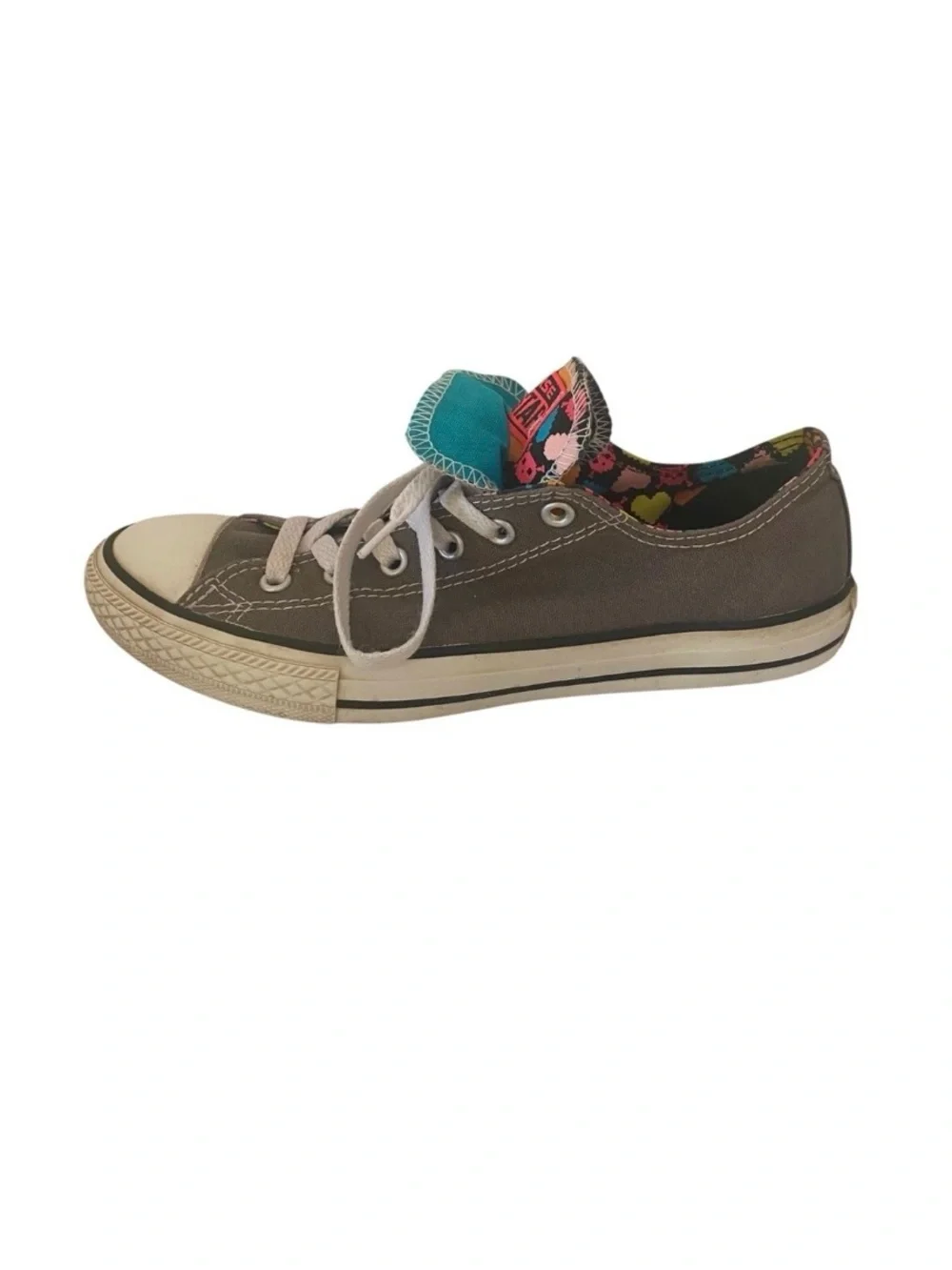 Converse Double Tongue Gray Sneakers with Multicolor Accents Jr 5 Women’s 7